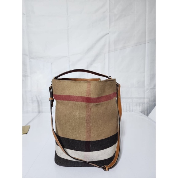 Authentic BURBERRY Canvas Mega Check Medium Ashby Hobo Saddle Bag Brown - Picture 4 of 13